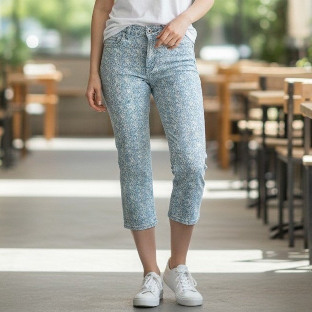 Pilcro and the Letterpress Jeans Women 32 Blue Floral Slim Leg Ankle Print Pants